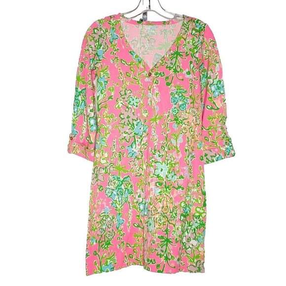 Lilly Pulitzer Dresses & Skirts - Lilly Pulitzer Palmetto T Shirt Dress XS Bright Flamingo Pink V Neck Floral $98